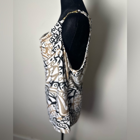 MILANO Women’s Medium Sleeveless Geometric Print Gold Metal Sleeve Strap Blouse - Picture 2 of 10